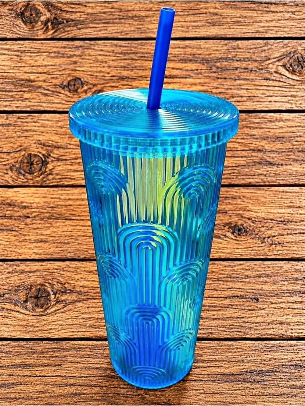 Blue Art Deco Embossed Arches Venti Cold Cup Tumbler